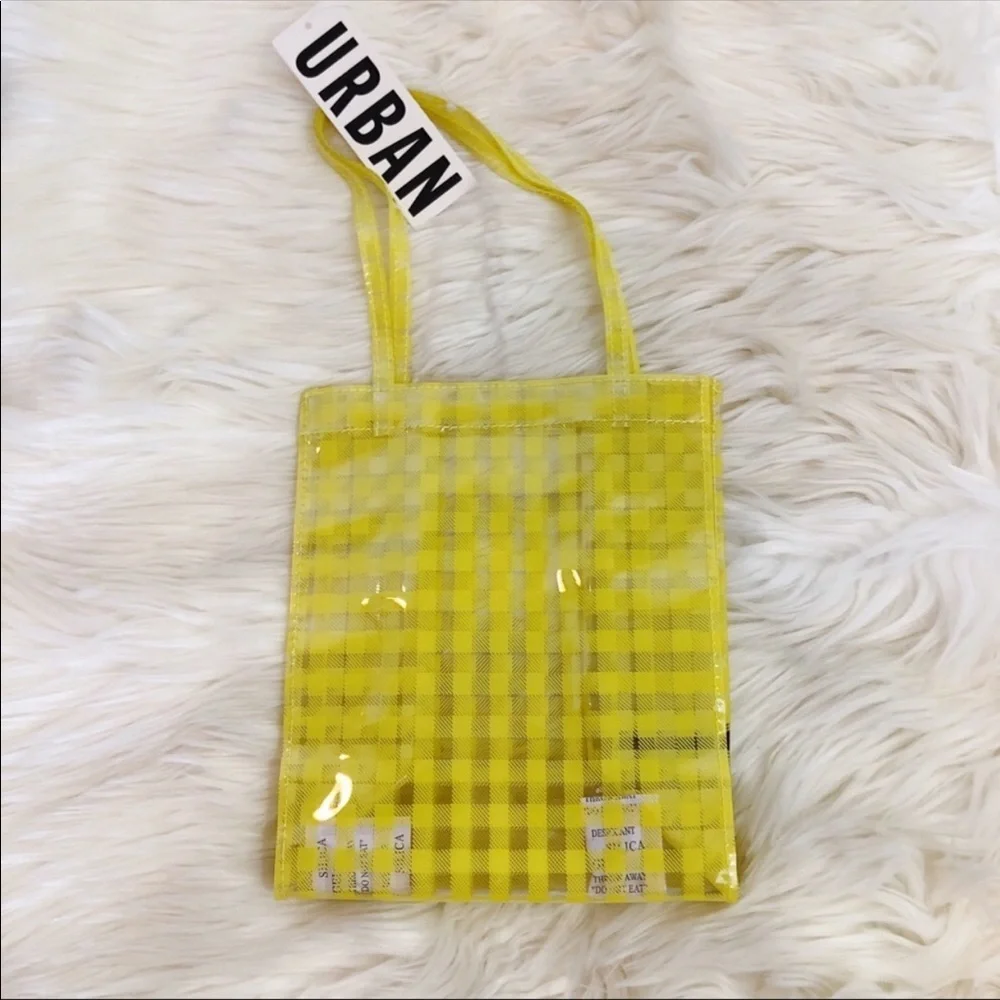 $3/20 Urban Outfitters Yellow Hello Gingham Plaid Printed Clear Mini Tote Bag - Picture 3 of 8